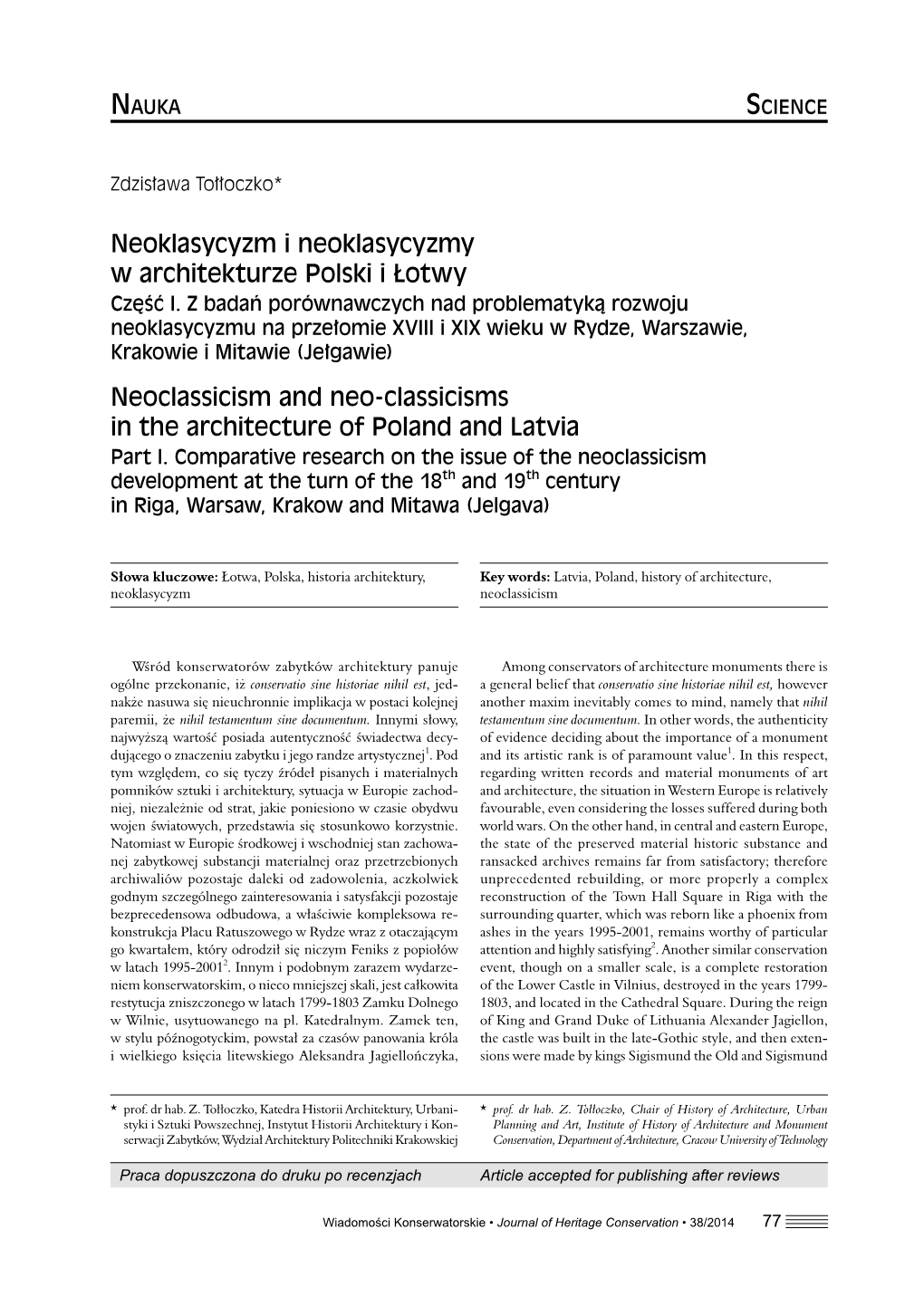 Neoklasycyzm I Neoklasycyzmy W Architekturze Polski I Łotwy. Część I