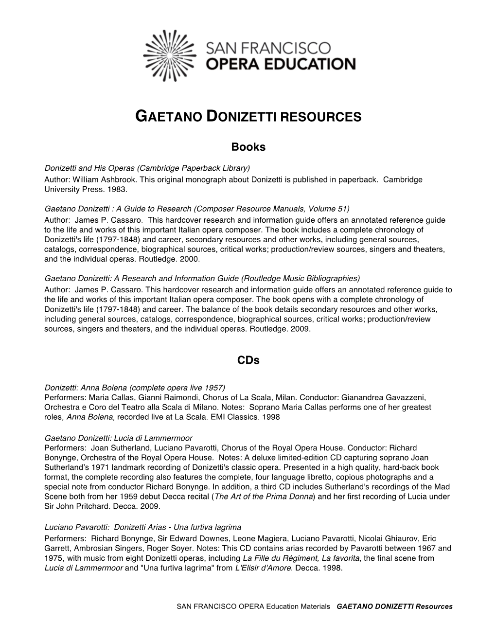 Gaetano Donizetti Resources