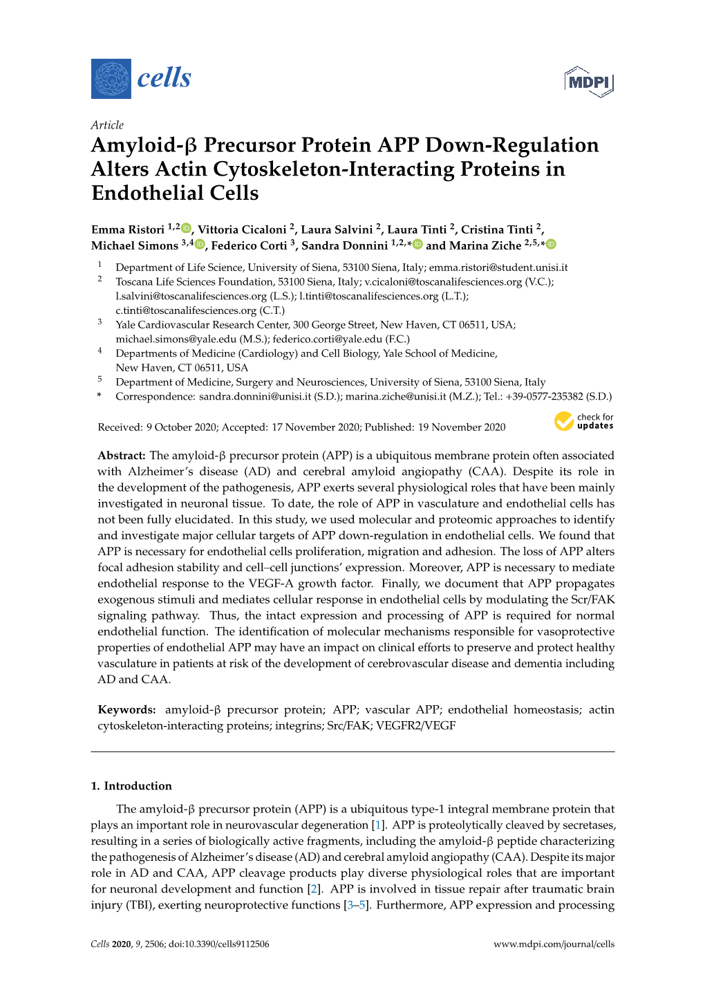 Amyloid-Β Precursor Protein APP Down-Regulation Alters Actin Cytoskeleton-Interacting Proteins in Endothelial Cells