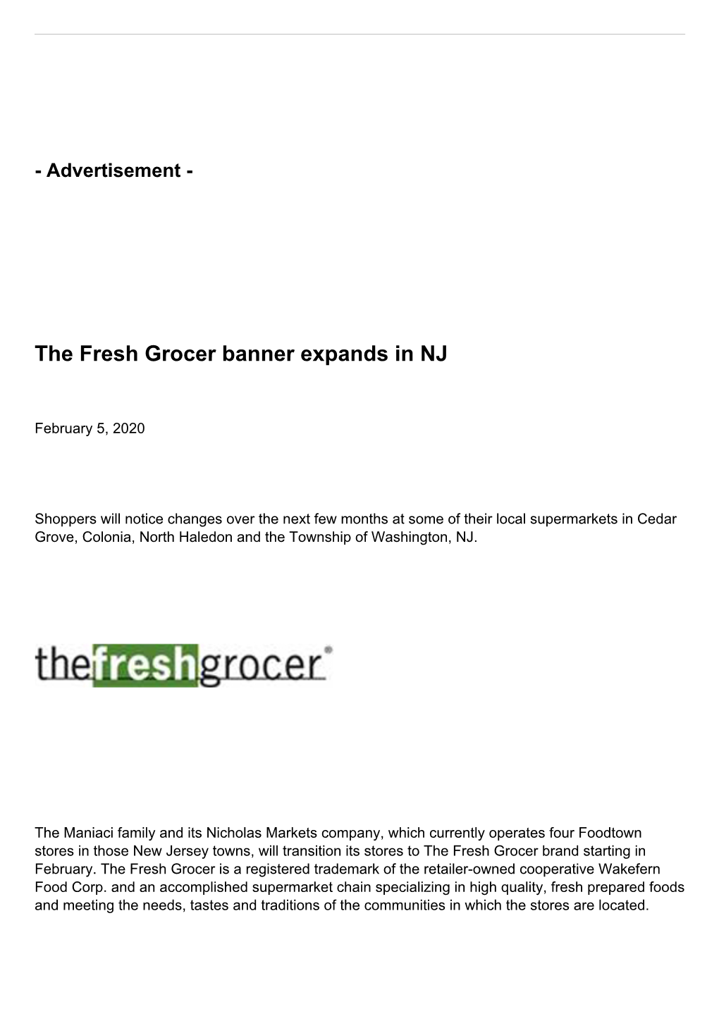 The Fresh Grocer Banner Expands in NJ