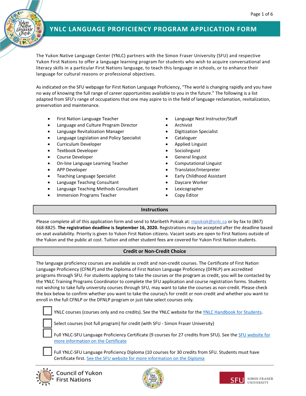 Ynlc Language Proficiency Program Application Form