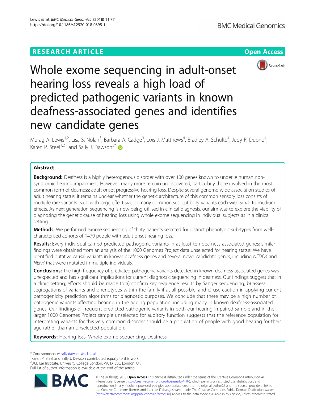 Whole Exome Sequencing in Adult-Onset Hearing Loss Reveals A