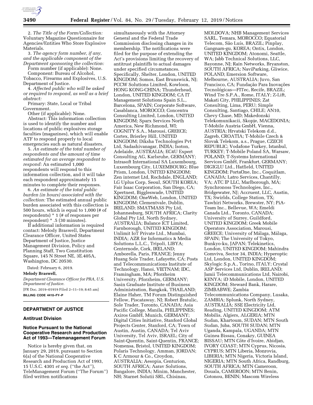 Federal Register/Vol. 84, No. 29/Tuesday, February 12, 2019