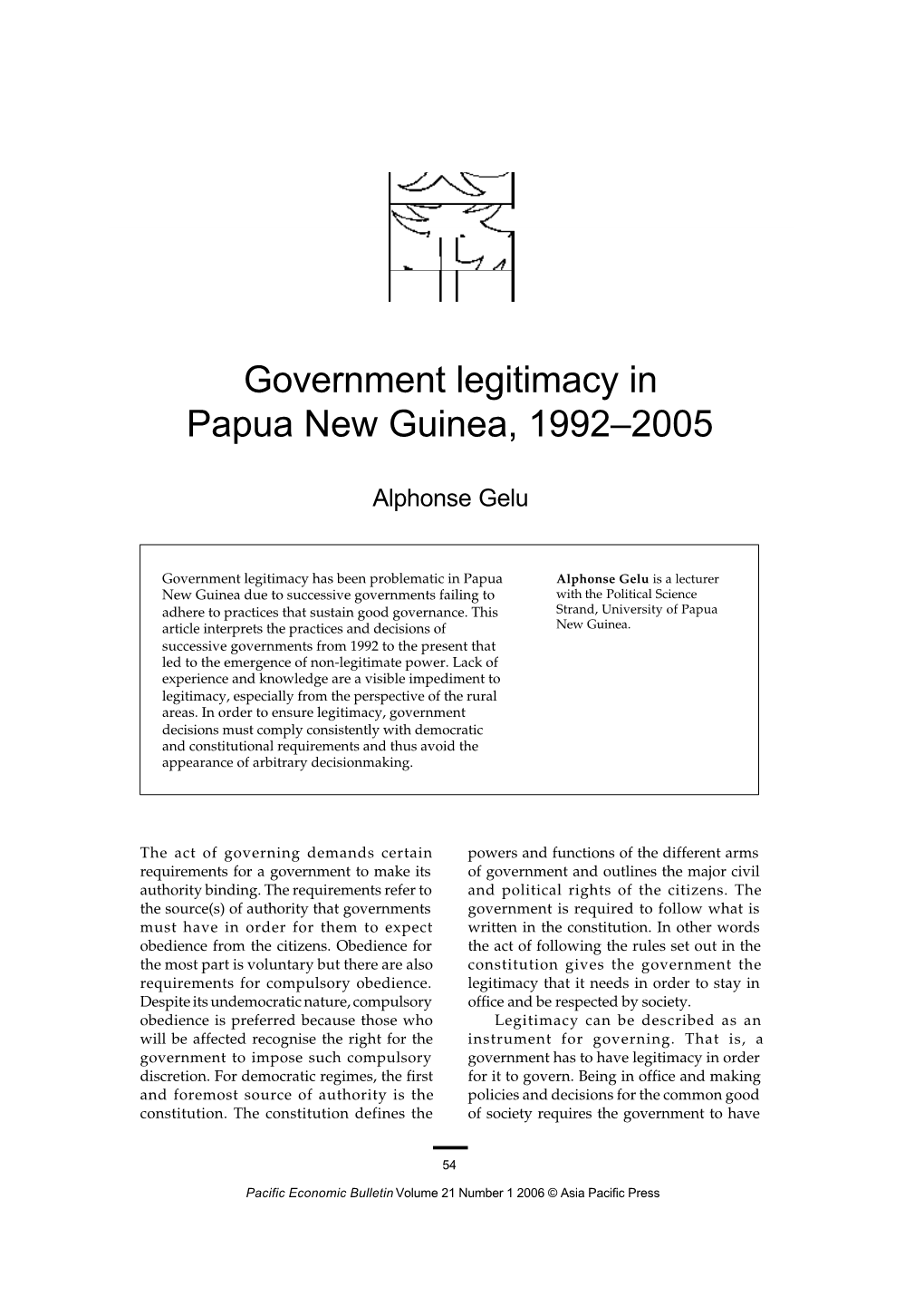 Government Legitimacy in Papua New Guinea, 1992–2005