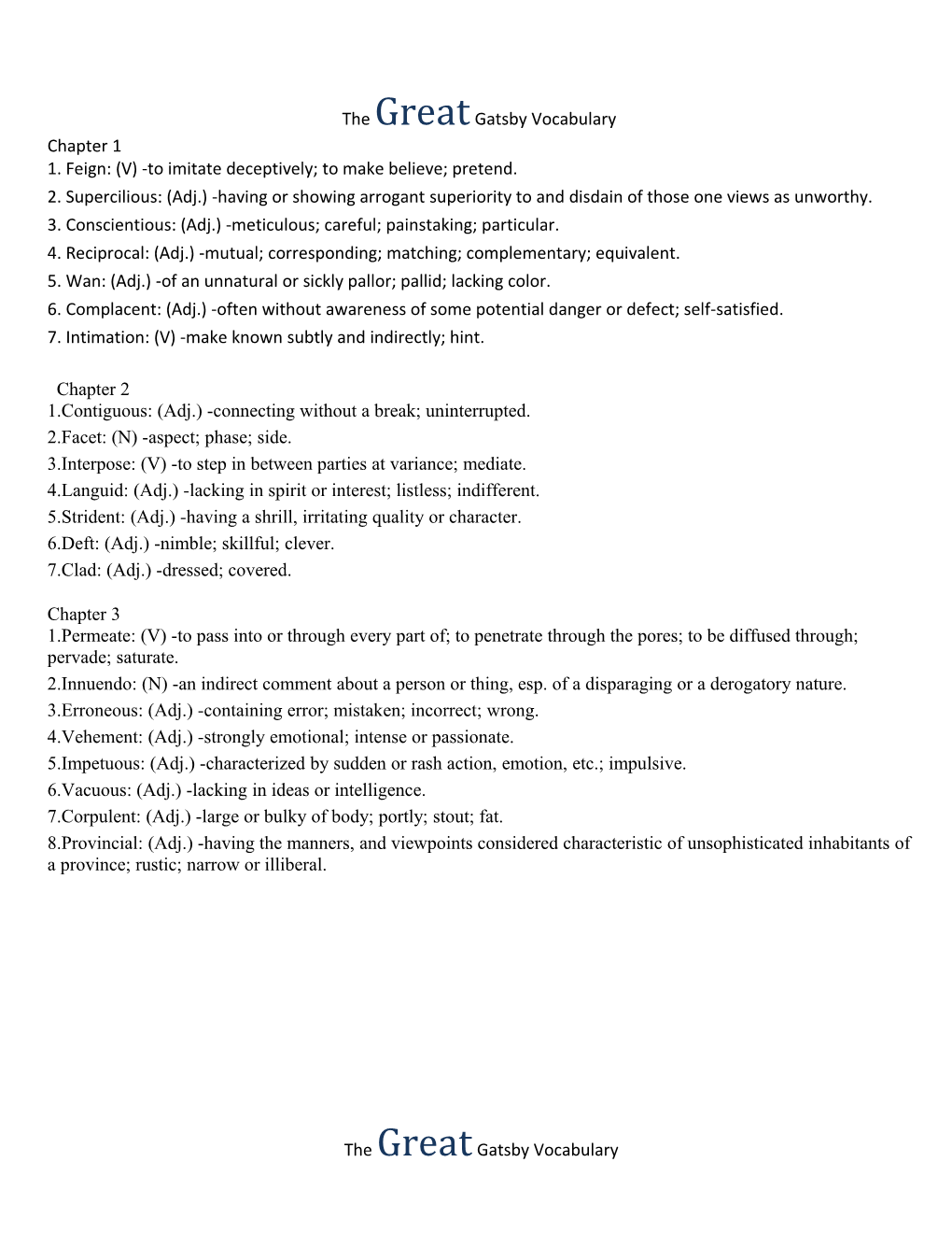 The Great Gatsby Vocabulary s1