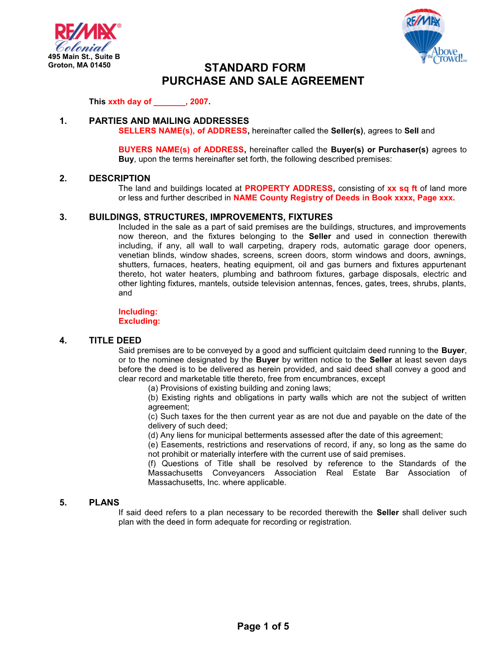 Purchase and Sale Agreement