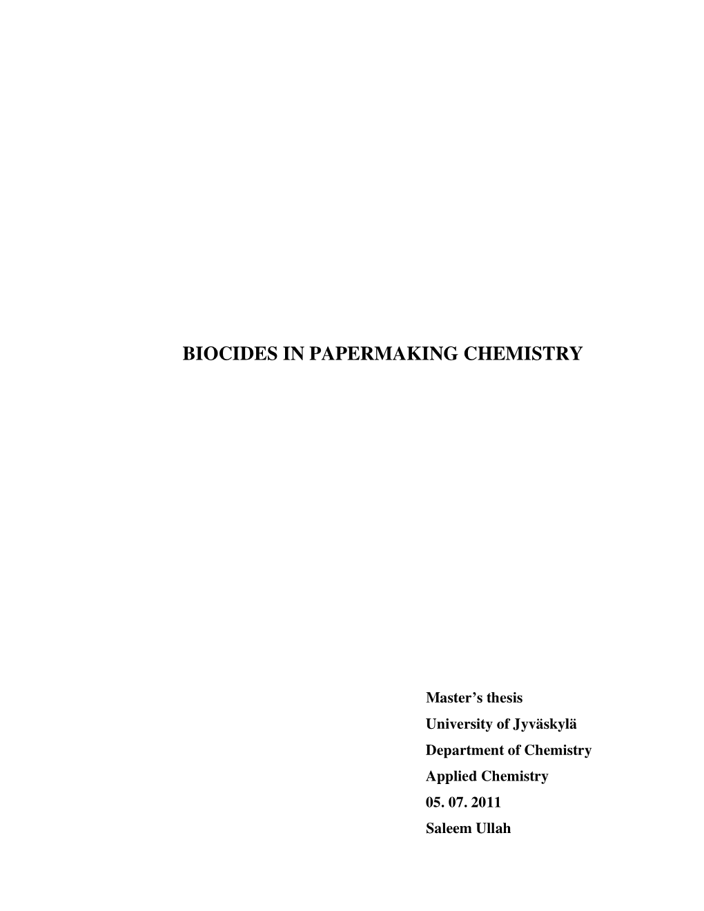 Biocides in Papermaking Chemistry