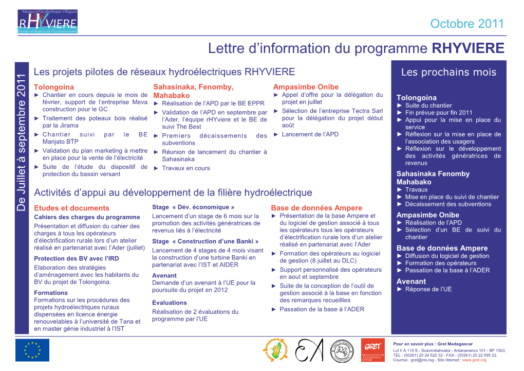 Lettre D'information Du Programme RHYVIERE