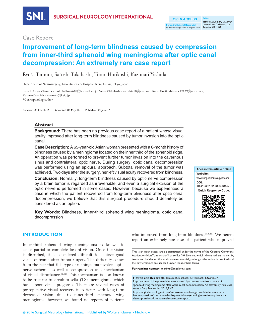 Improvement of Long‑Term Blindness Caused by Compression from Inner