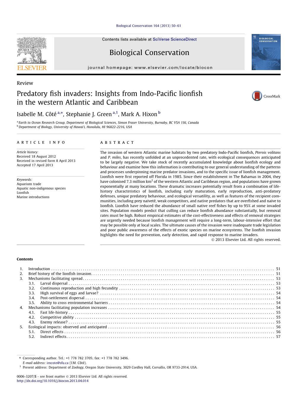 Predatory Fish Invaders: Insights from Indo-Pacific Lionfish in the Western