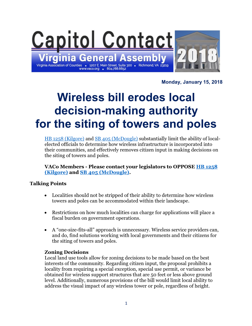 Wireless Bill Erodes Local Decision-Making Authority for the Siting of Towers and Poles