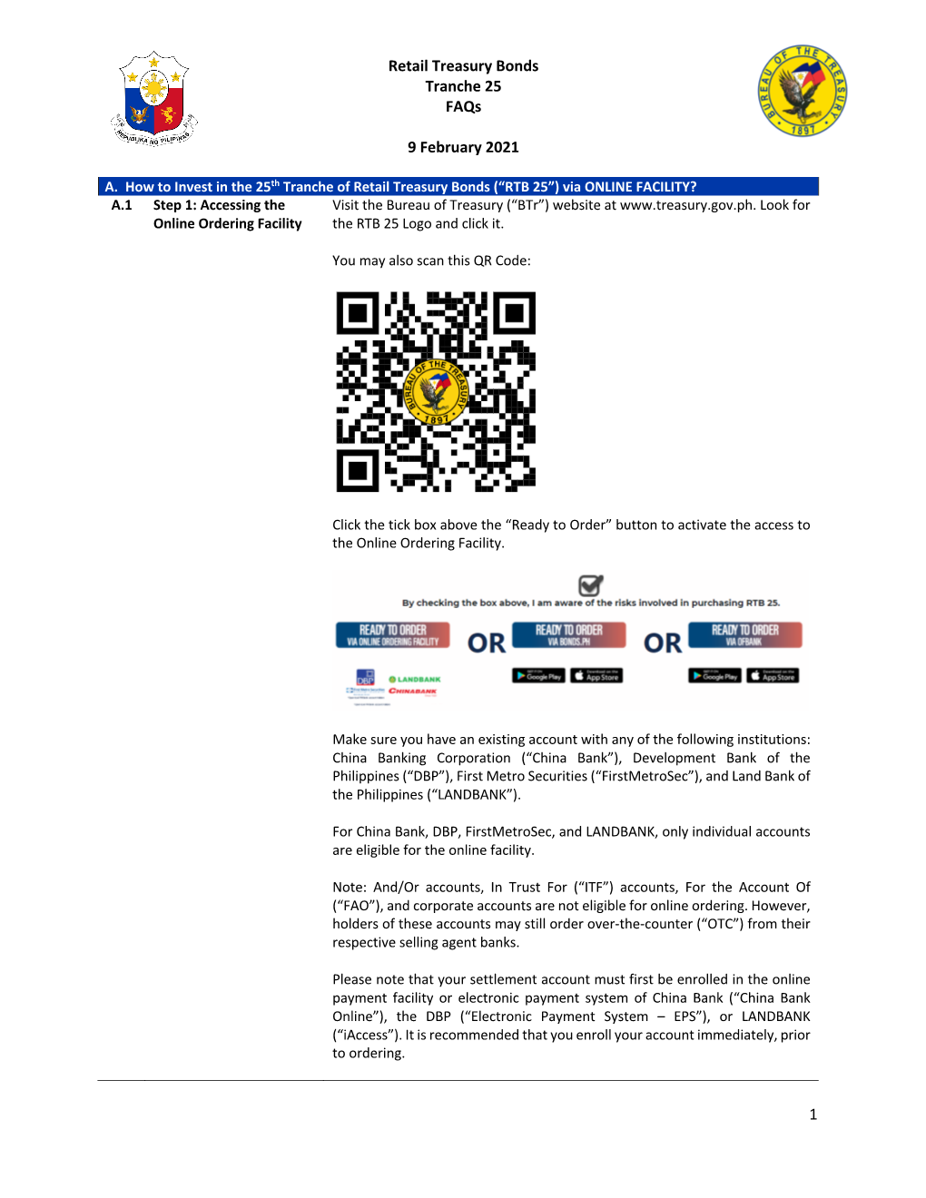 Retail Treasury Bonds Tranche 25 Faqs 9 February 2021 1