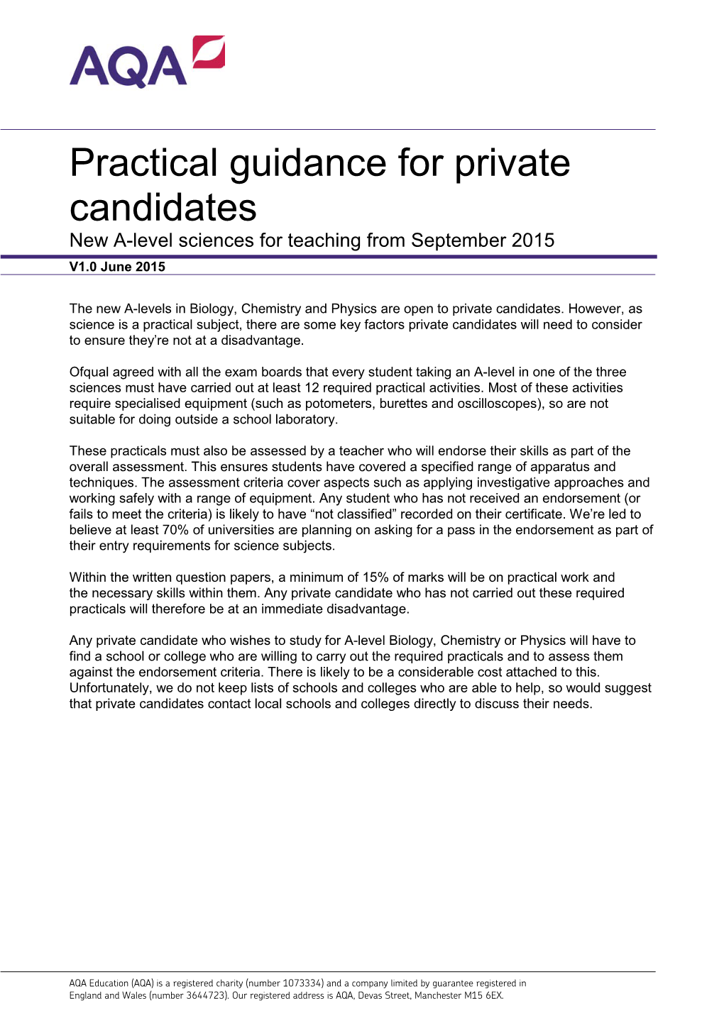 Getting Started: Private Candidates Practical Guidance