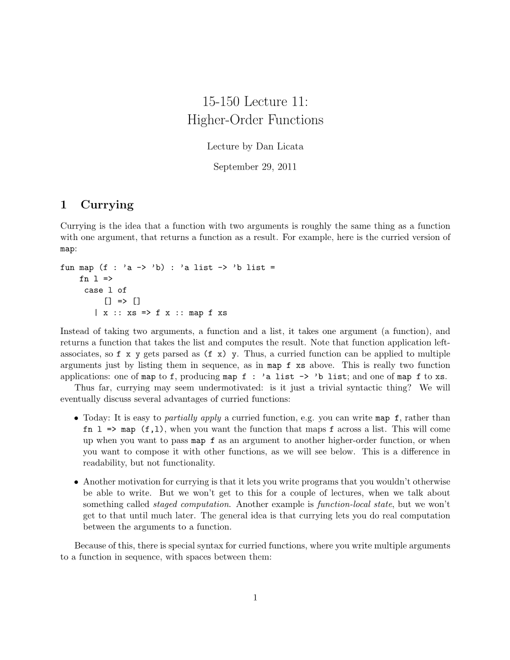 15-150 Lecture 11: Higher-Order Functions