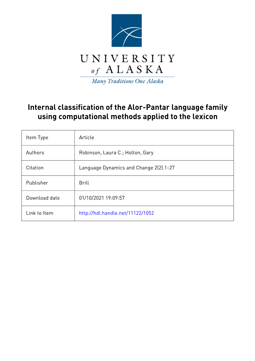 Internal Classification of the Alor-Pantar Language Family Using Computational Methods Applied to the Lexicon