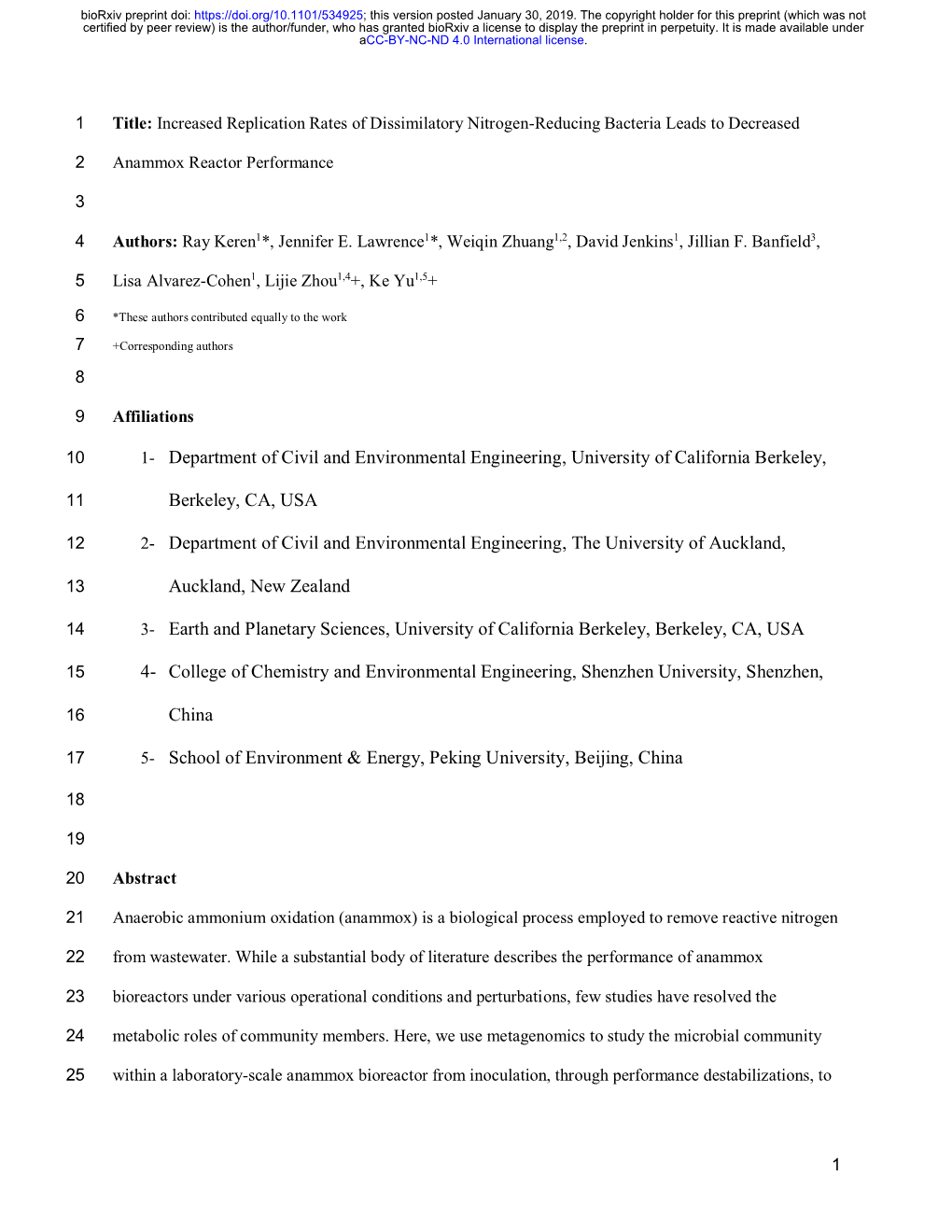 Increased Replication Rates of Dissimilatory Nitrogen-Reducing Bacteria Leads to Decreased Anammox Reactor Performance