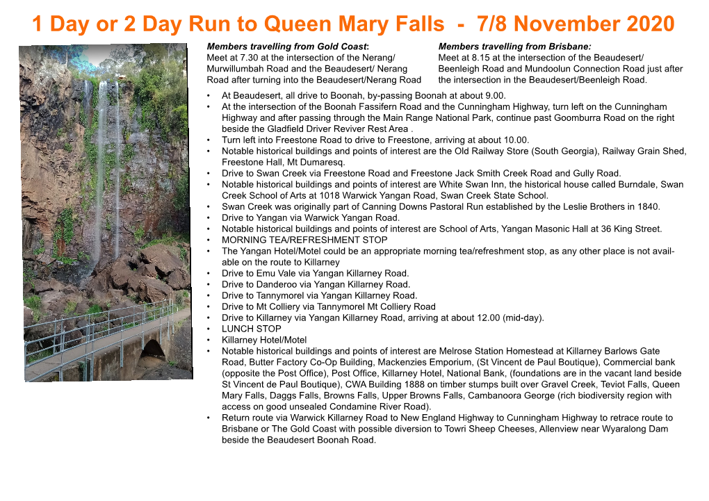 1 Day Or 2 Day Run to Queen Mary Falls