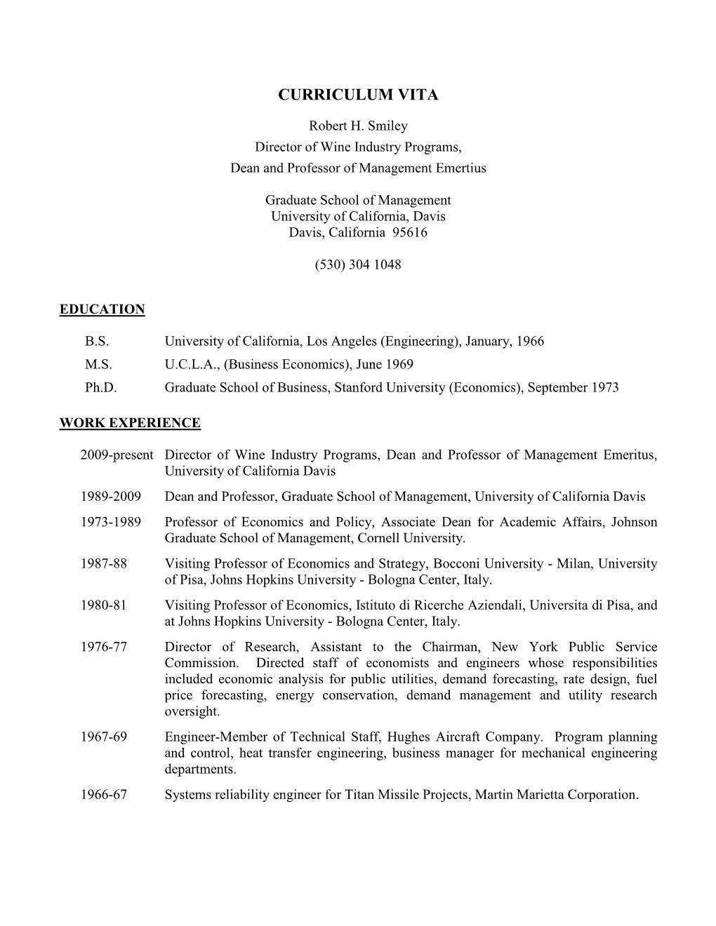 Robert H. Smiley CV