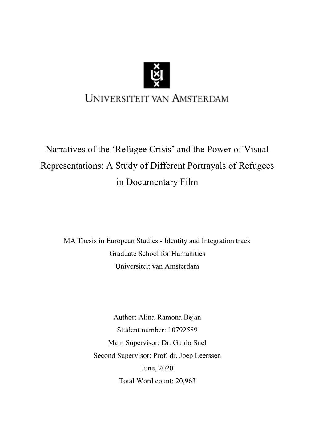 Refugee Crisis’ and the Power of Visual Representations: a Study of Different Portrayals of Refugees in Documentary Film
