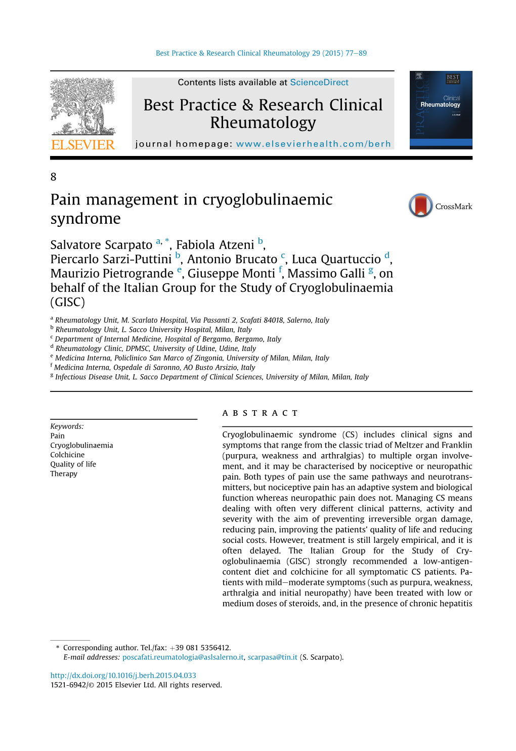 Pain Management in Cryoglobulinaemic Syndrome