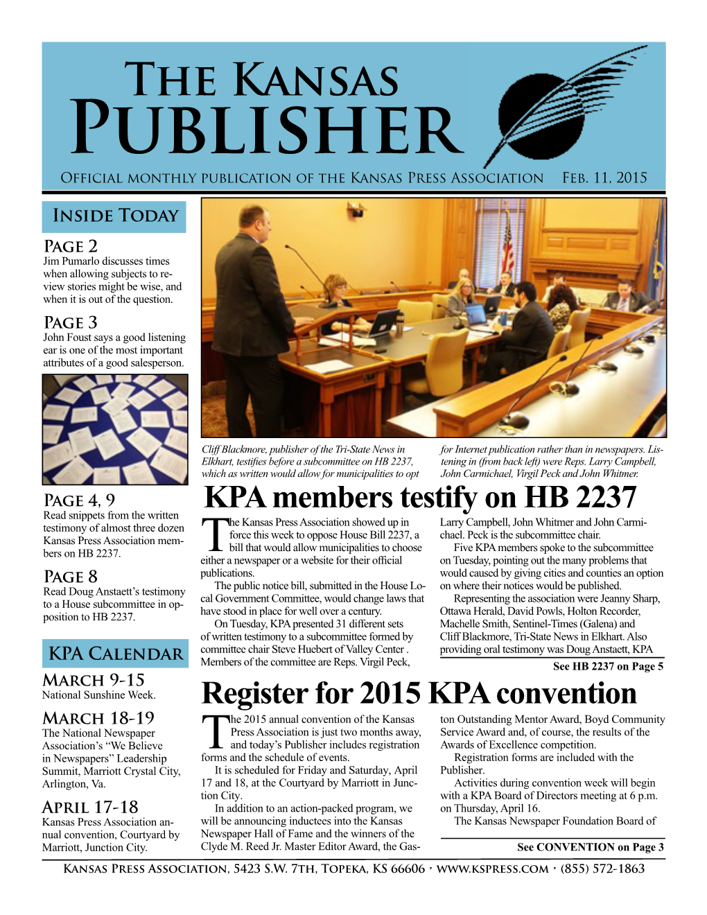 Publisher Official Monthly Publication of the Kansas Press Association Feb