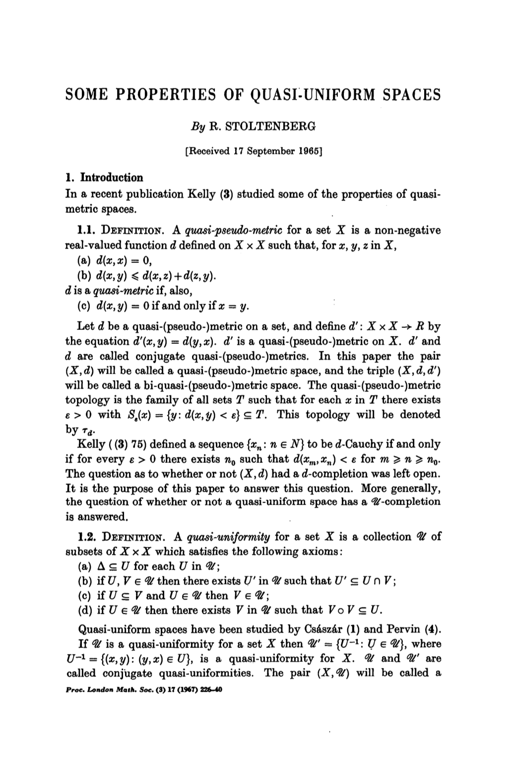 Some Properties of Quasi-Uniform Spaces