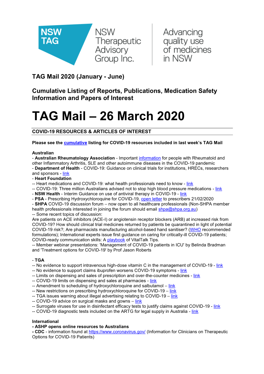 TAG Mail – 26 March 2020
