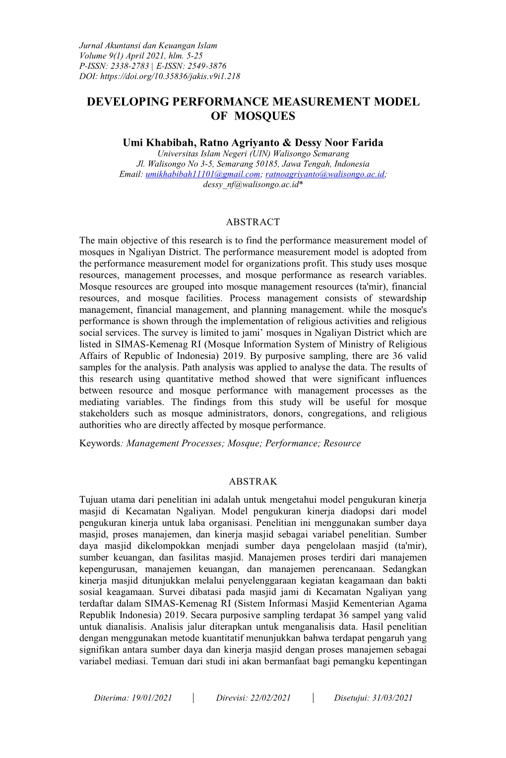 Developing Performance Measurement Model of Mosques