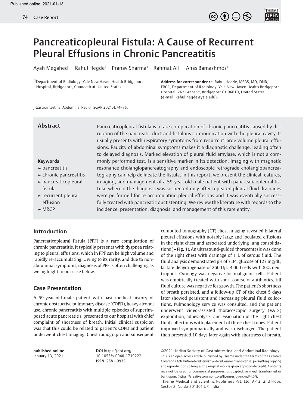 A Cause of Recurrent Pleural Effusions in Chronic Pancreatitis