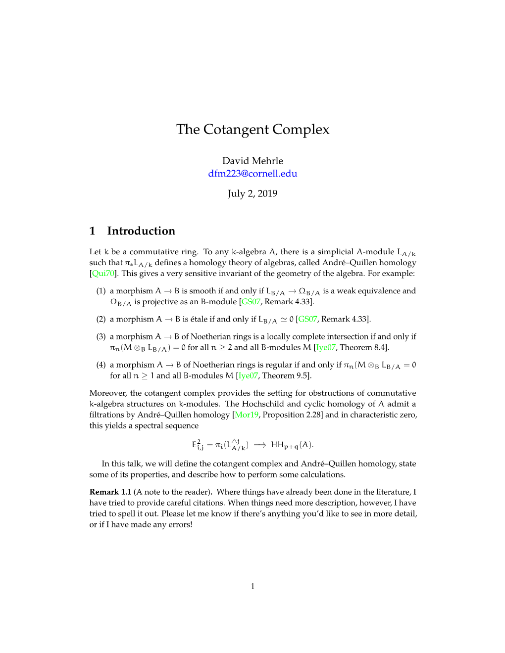 Notes on the Cotangent Complex