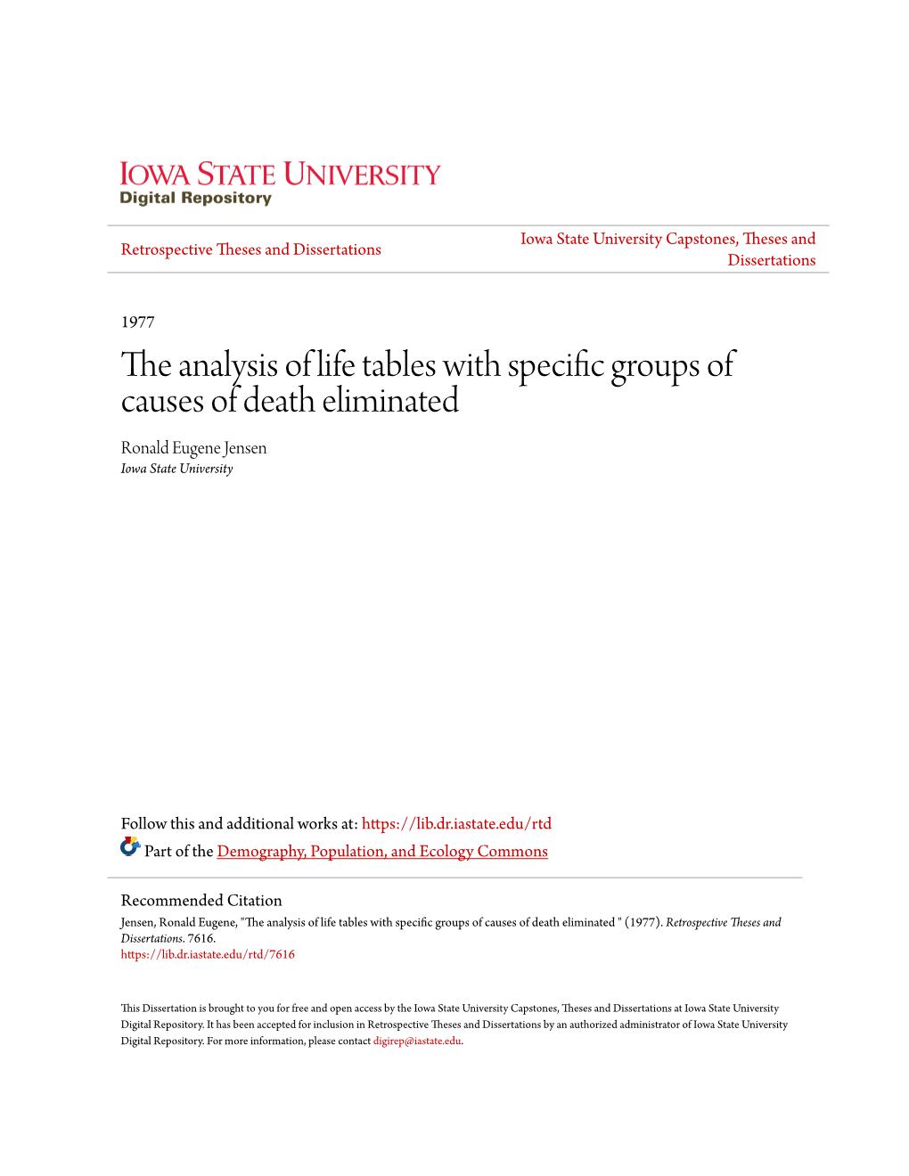 The Analysis of Life Tables with Specific Groups of Causes of Death Eliminated