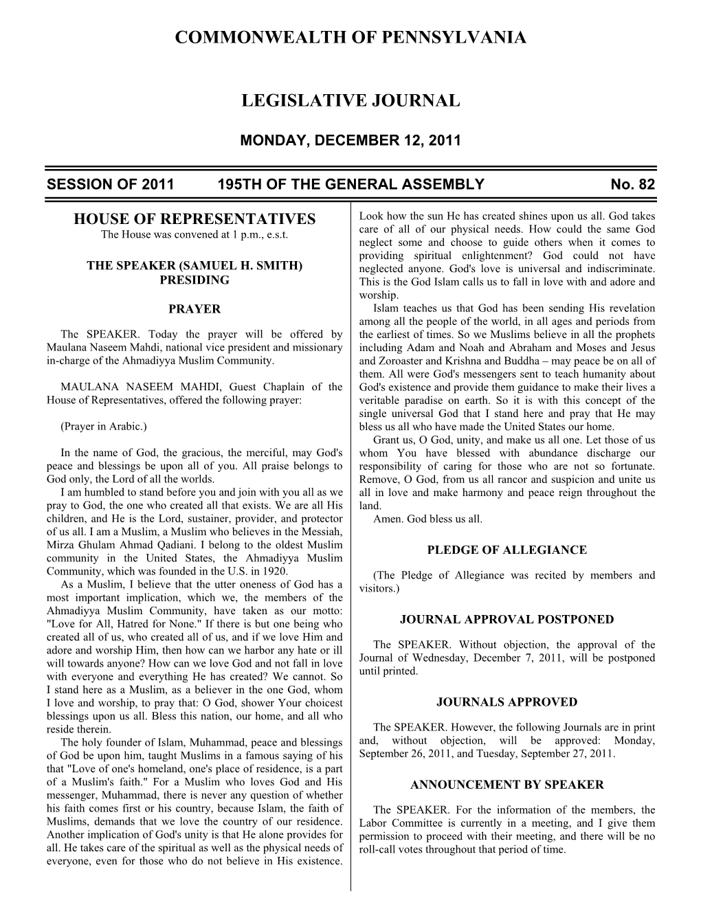 2494 Legislative Journal—House December 12