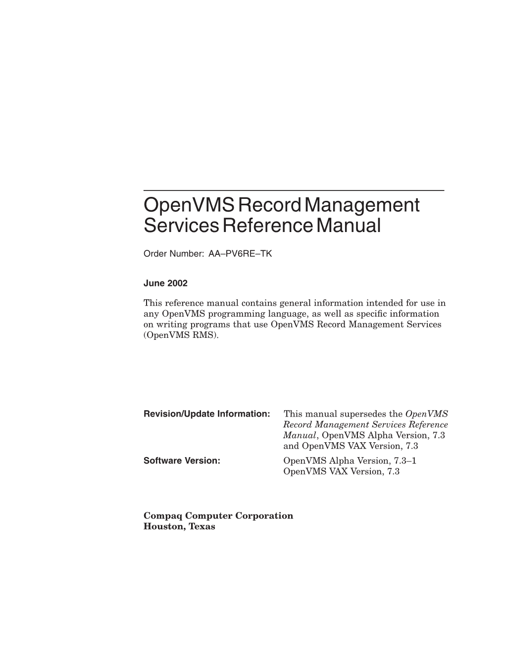 Openvms Record Management Services Reference Manual