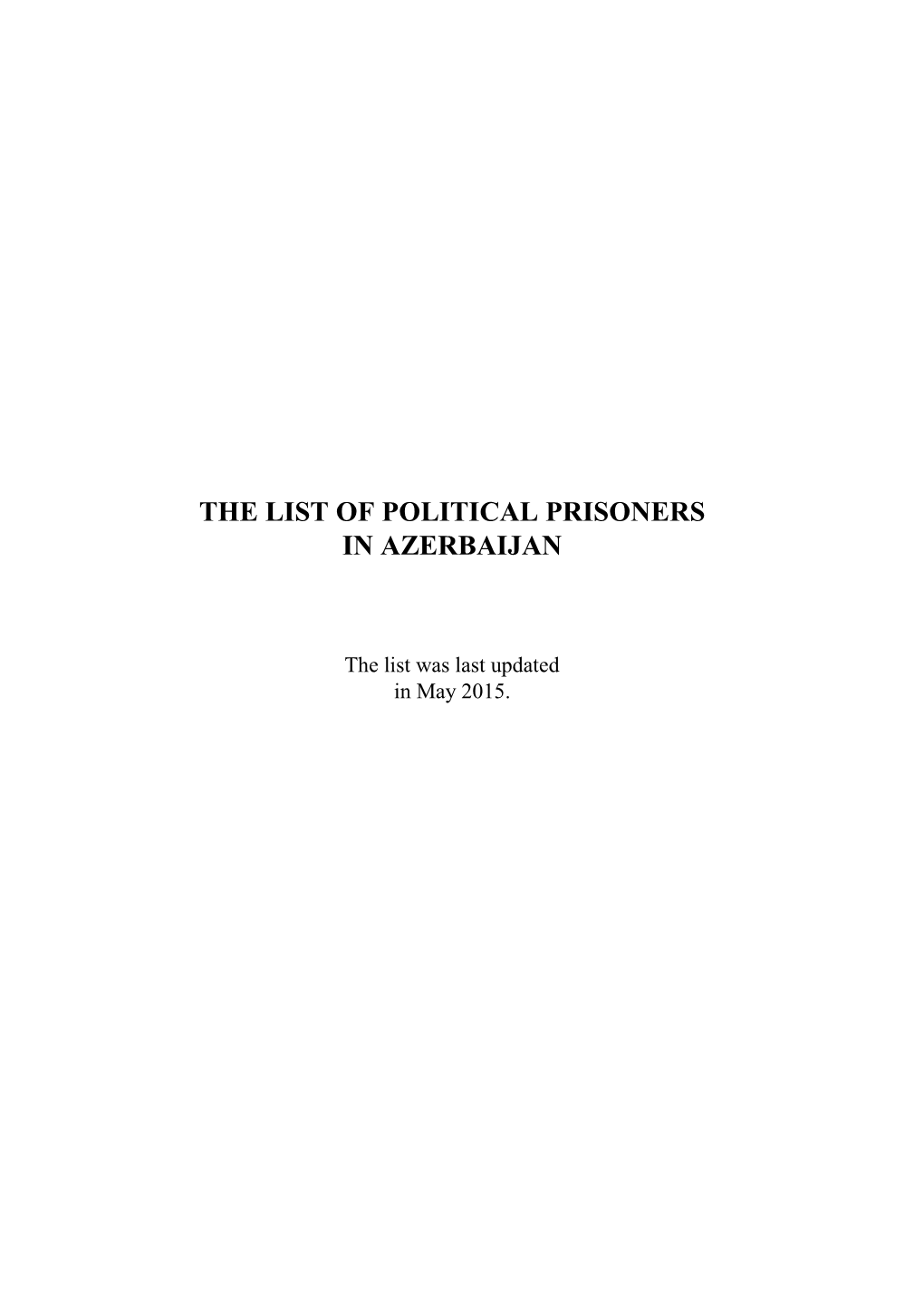The List of Political Prisoners in Azerbaijan