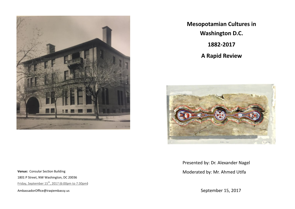 Mesopotamian Cultures in Washington D.C. 1882-2017 a Rapid Review