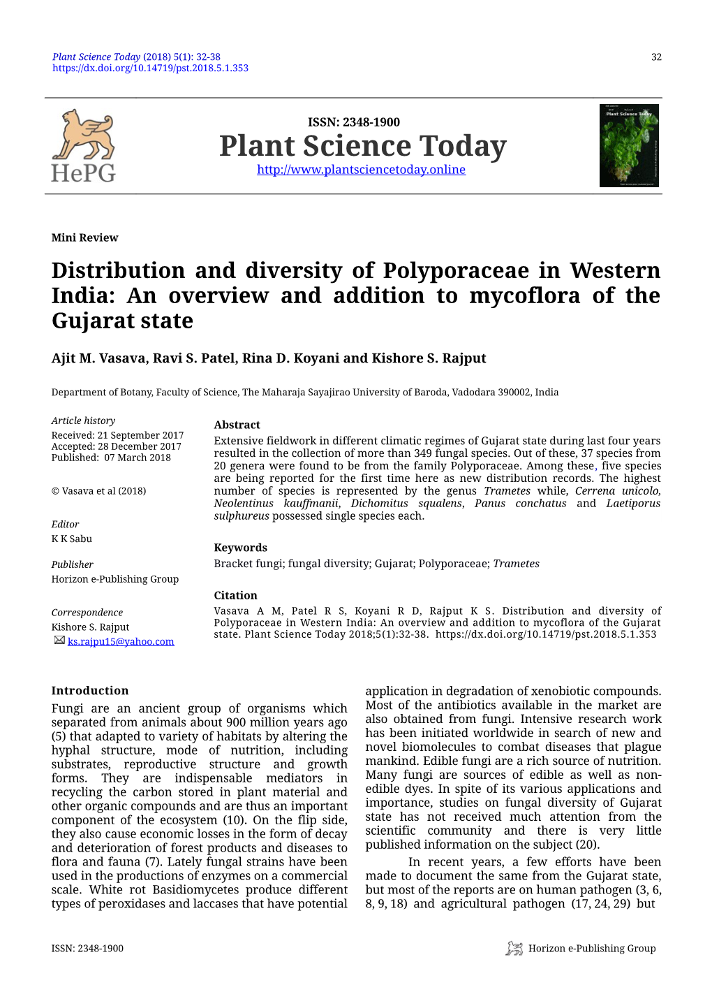 Distribution and Diversity of Polyporaceae in Western India: an Overview and Addition to Mycoflora of the Gujarat State