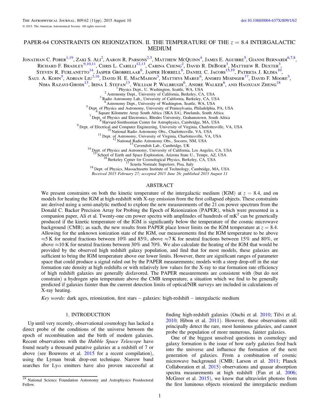 PAPER-64 CONSTRAINTS on REIONIZATION. II. the TEMPERATURE of the Z = 8.4 INTERGALACTIC MEDIUM Jonathan C