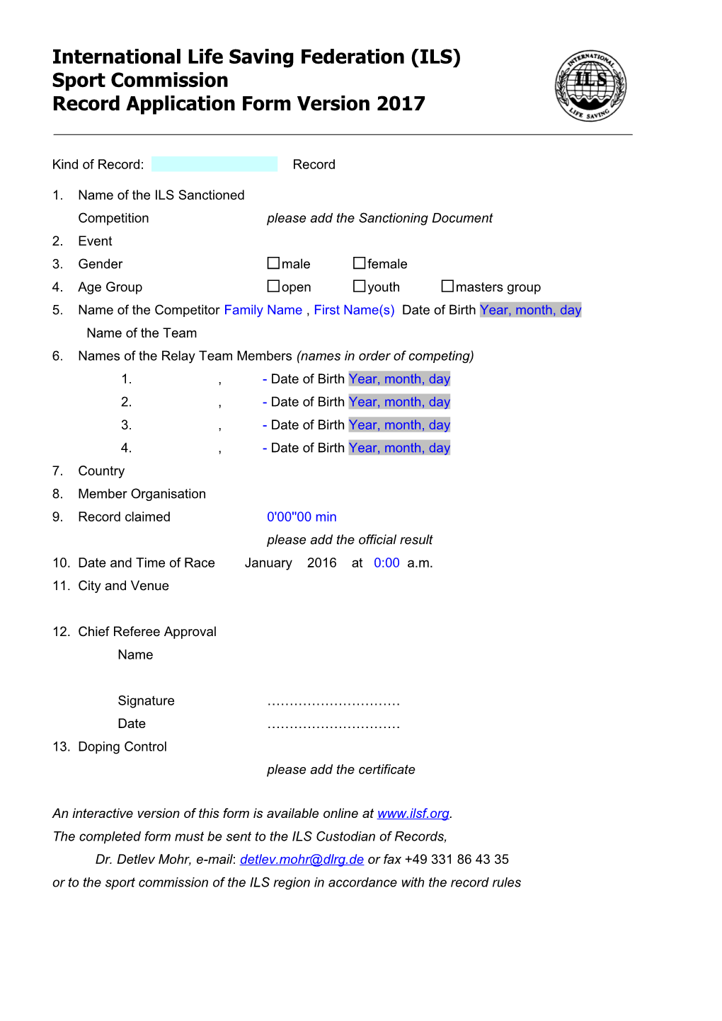 Record Application Form Version 2017