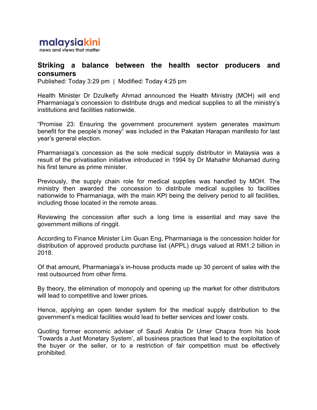 Striking a Balance Between the Health Sector Producers and Consumers Published: Today 3:29 Pm | Modified: Today 4:25 Pm