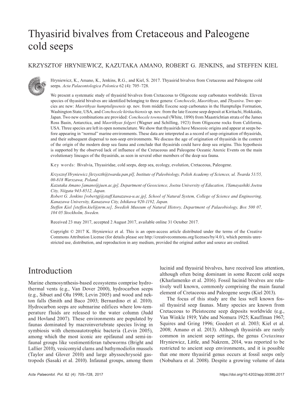 Thyasirid Bivalves from Cretaceous and Paleogene Cold Seeps