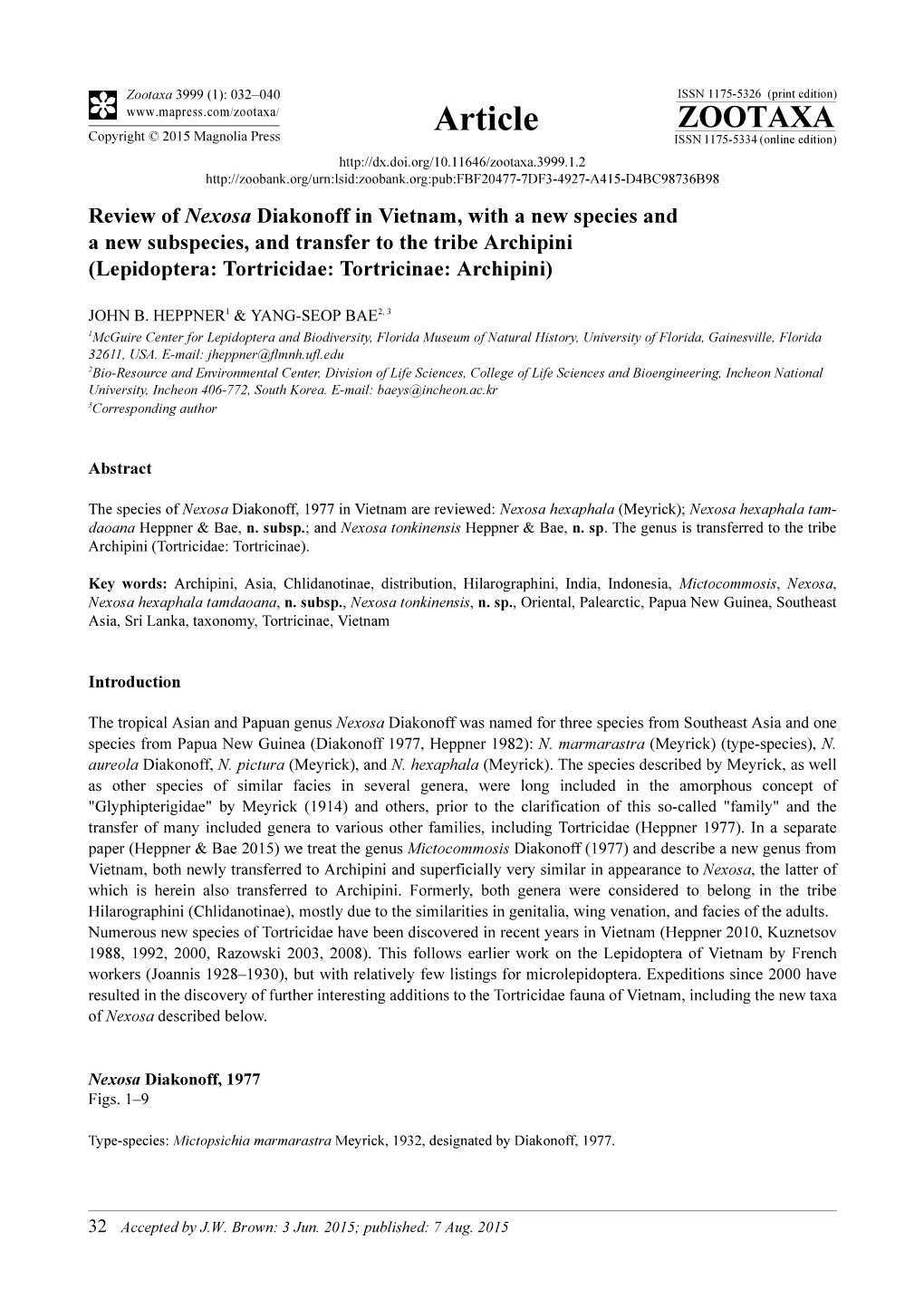 Review of Nexosa Diakonoff in Vietnam, with a New Species and a New Subspecies, and Transfer to the Tribe Archipini (Lepidoptera: Tortricidae: Tortricinae: Archipini)