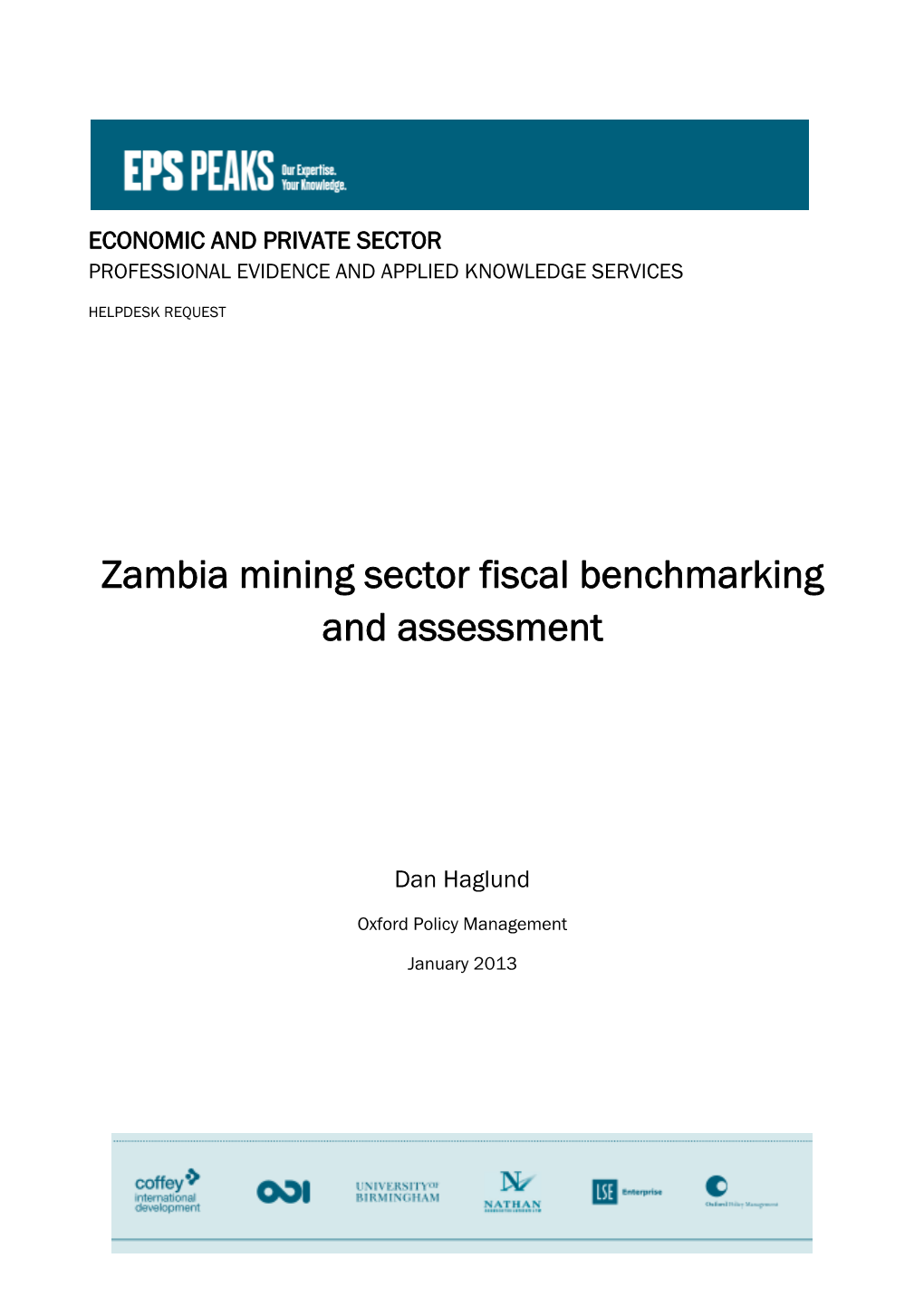 Zambia Mining Sector Fiscal Benchmarking and Assessment