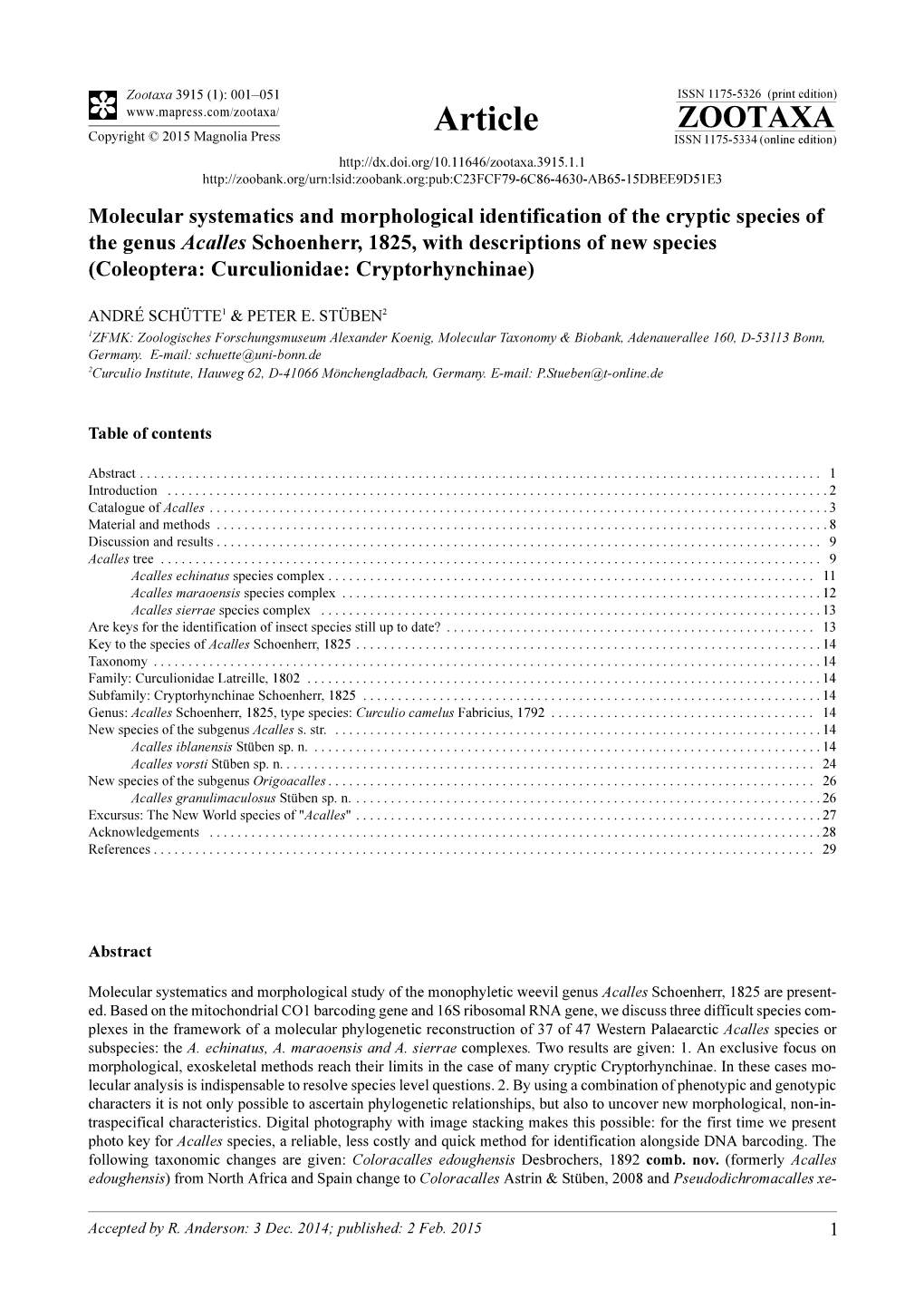 Molecular Systematics and Morphological