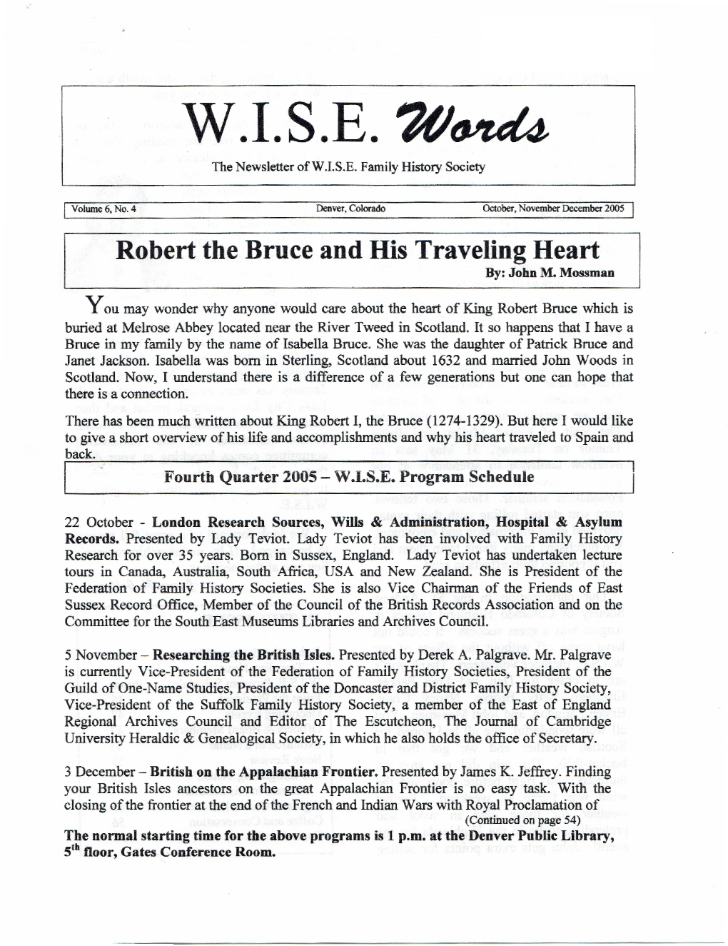 W.I.S.E. 70644I4, the Newsletter of W.I.S.E