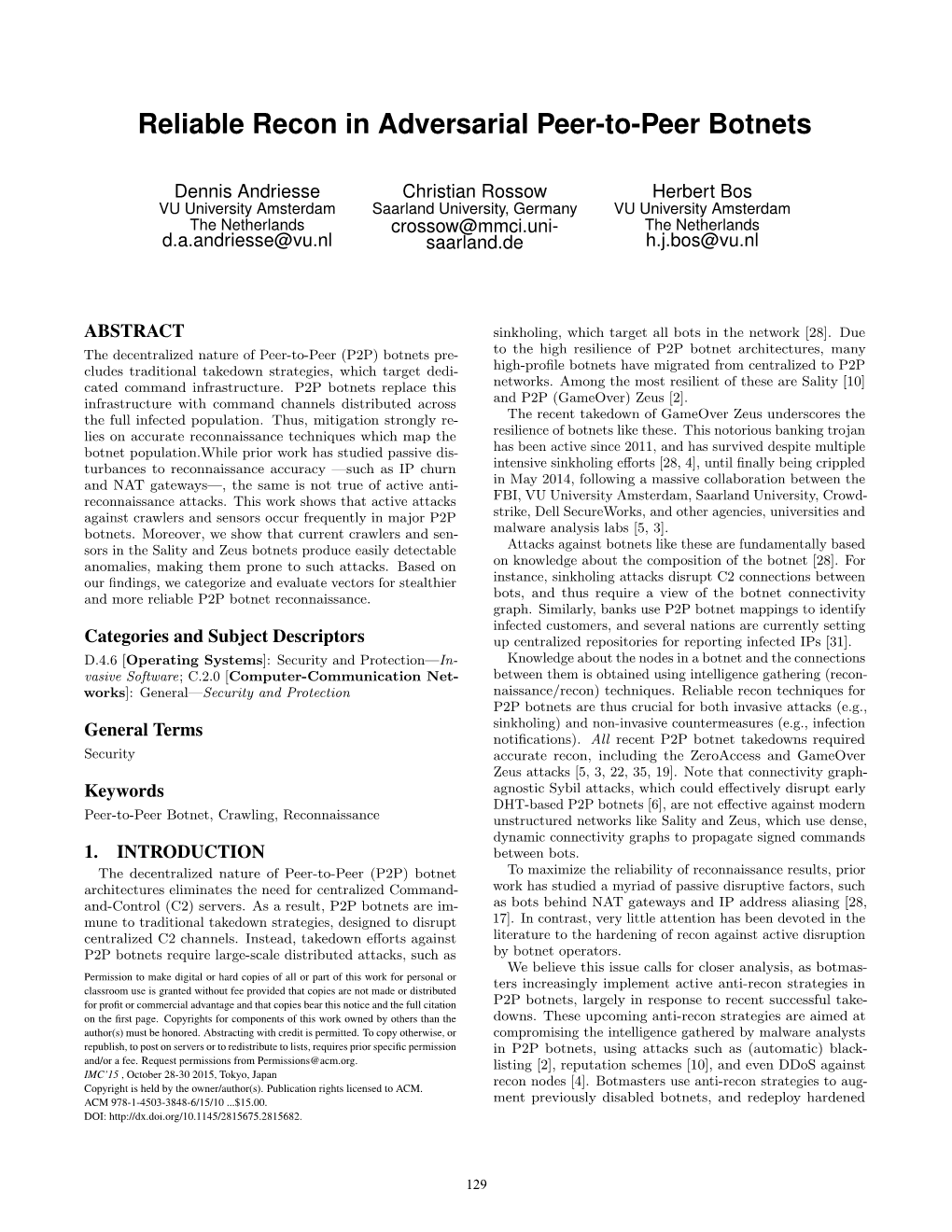 Reliable Recon in Adversarial Peer-To-Peer Botnets