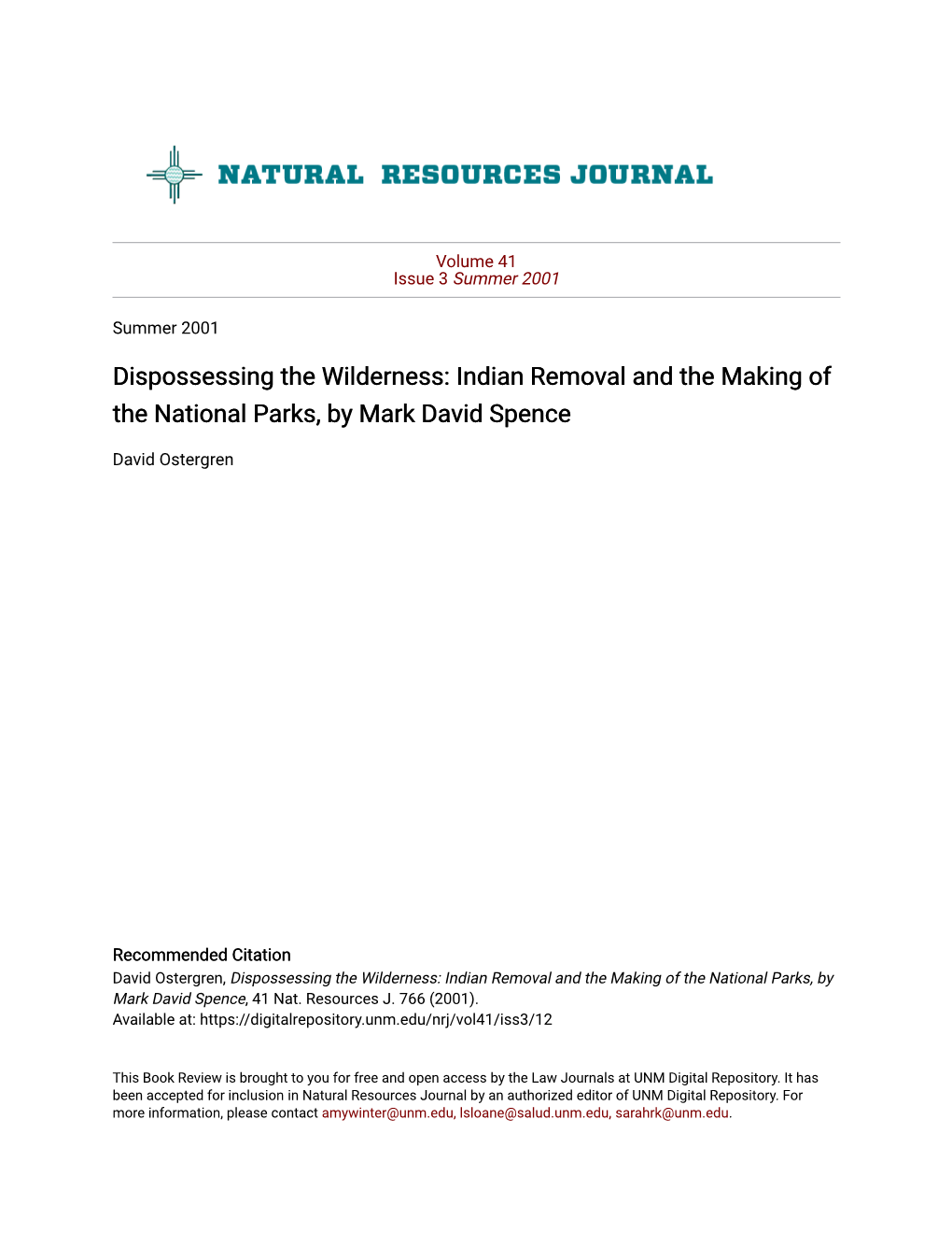 Indian Removal and the Making of the National Parks, by Mark David Spence