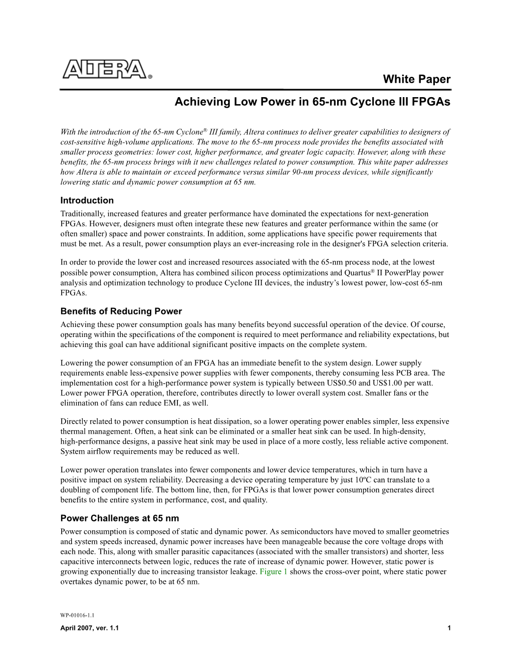 Achieving Low Power in 65-Nm Cyclone III Fpgas.Pdf