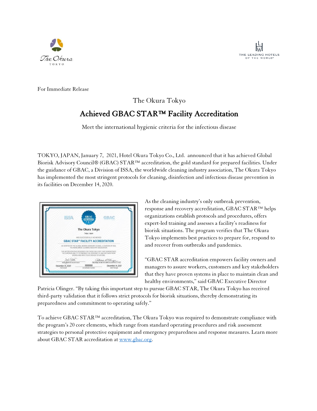 Achieved GBAC STAR™ Facility Accreditation