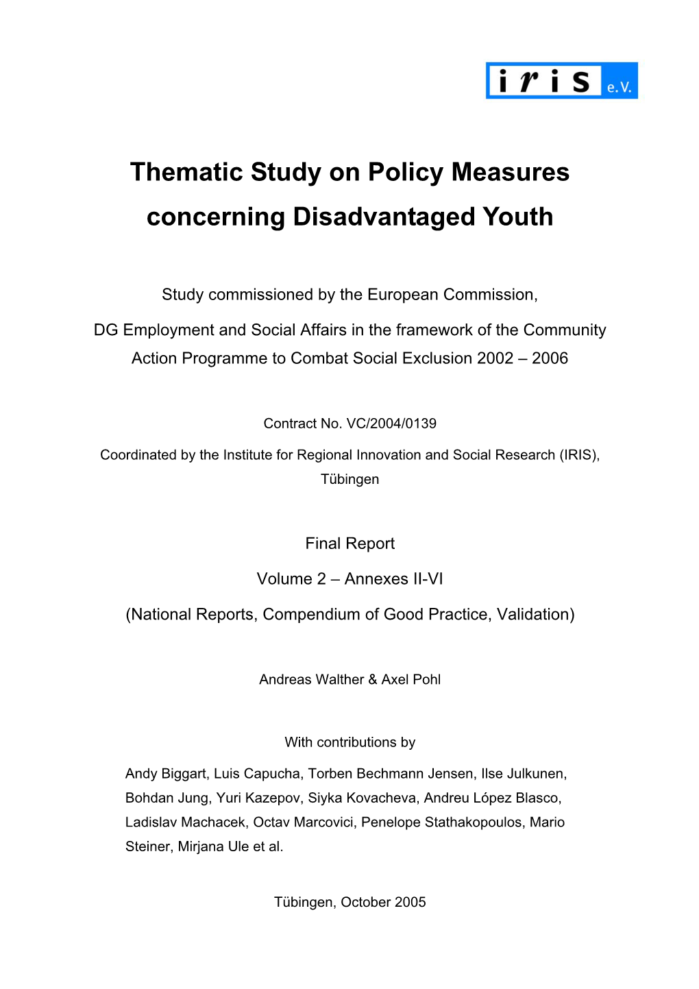 Thematic Study on Policy Measures Concerning Disadvantaged Youth