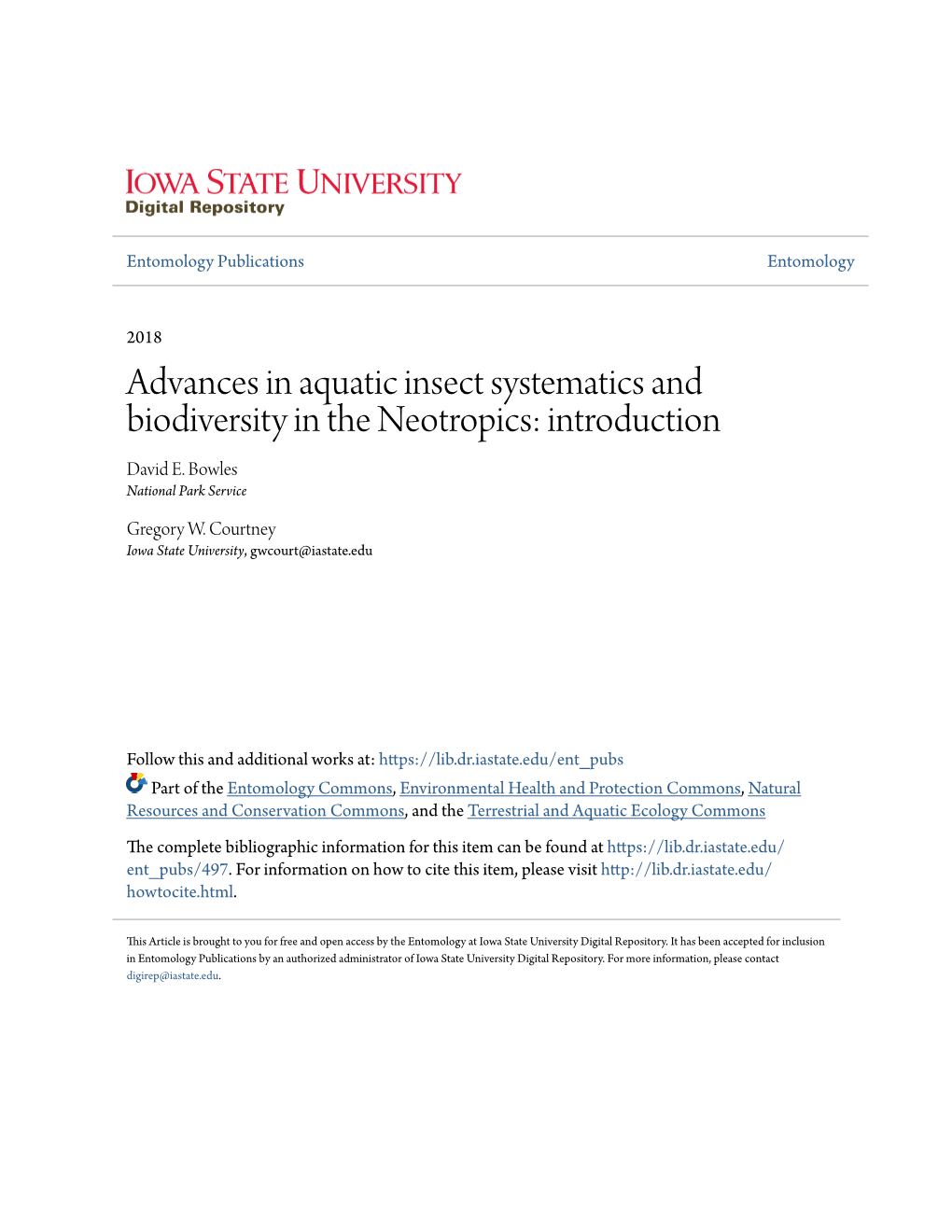 Advances in Aquatic Insect Systematics and Biodiversity in the Neotropics: Introduction David E